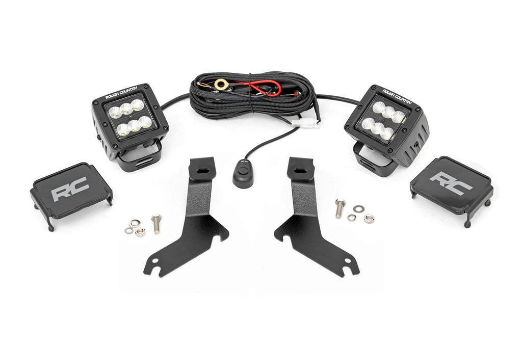 LED Light Kit Ditch Mount 2 Inch Black Pair Flood Chevy Silverado 1500 (99-06)/Tahoe (00-06) Rough Country