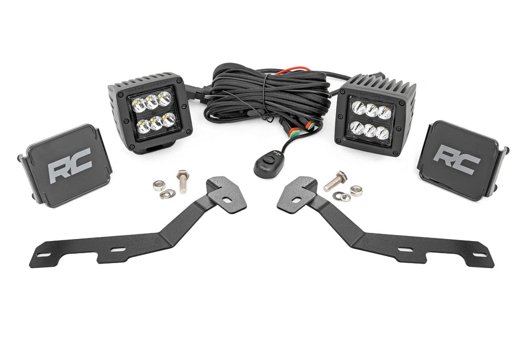 LED Light Kit Ditch Mount 2 Inch Black Pair Spot Ram 1500 2WD/4WD (19-26) Rough Country