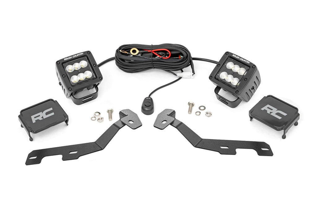 LED Light Kit Ditch Mount 2 Inch Black Pair Flood Ram 1500 2WD/4WD (19-26) Rough Country