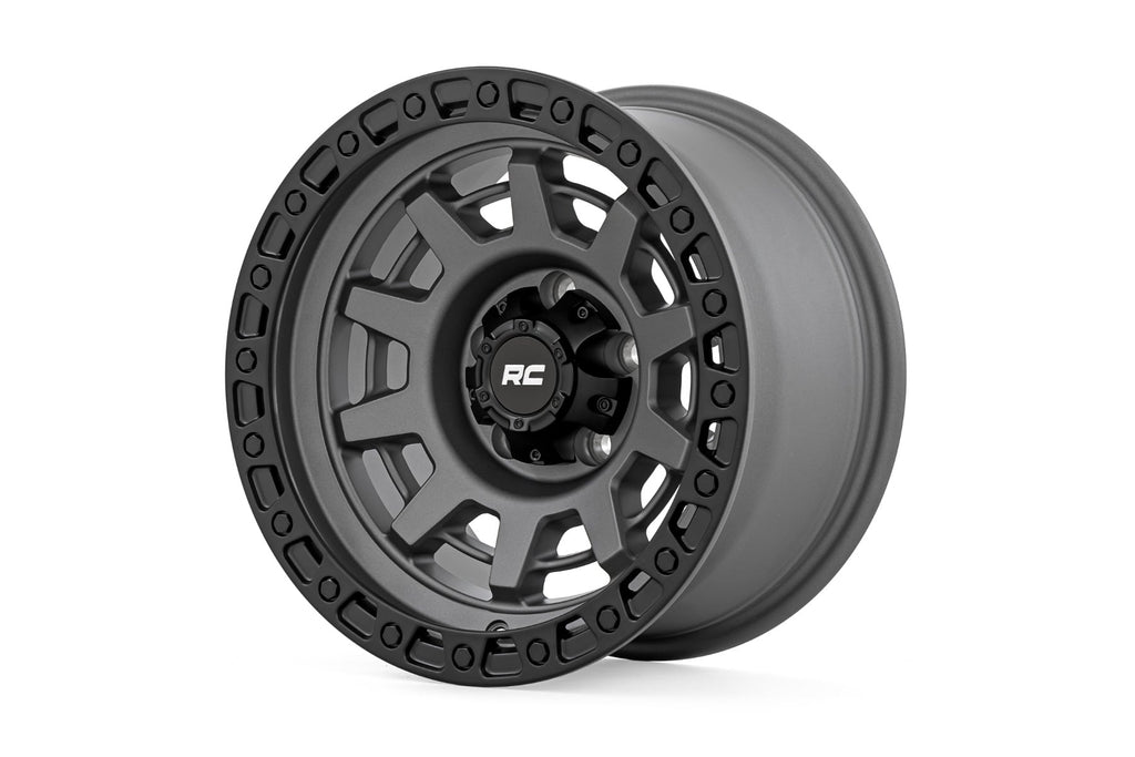 85 Series Wheel One-Piece Gunmetal Gray/Black 15x8 5x4.5 -19mm Rough Country
