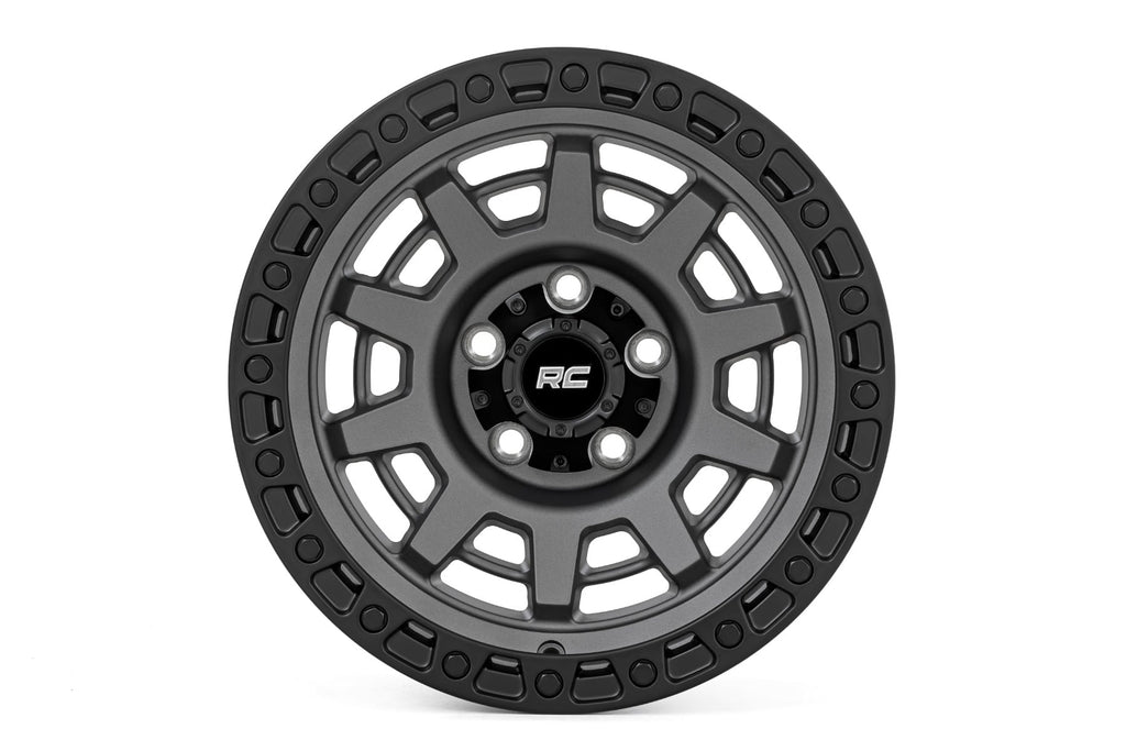 85 Series Wheel One-Piece Gunmetal Gray/Black 15x8 5x4.5 -19mm Rough Country