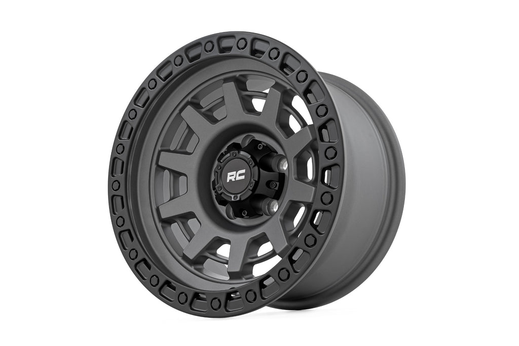 85 Series Wheel One-Piece Gunmetal Gray/Black 15x8 5x4.5 -19mm Rough Country