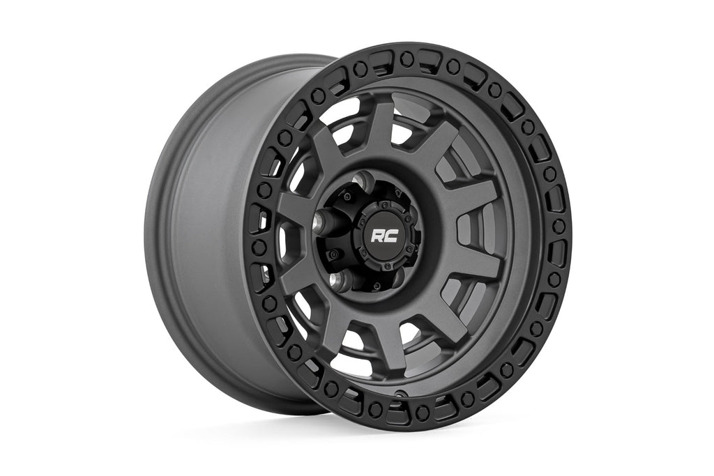 85 Series Wheel One-Piece Gunmetal Gray/Black 15x8 5x5.5 -19mm Rough Country