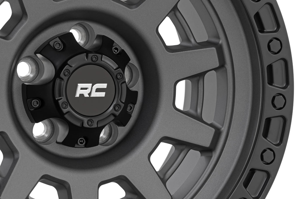85 Series Wheel One-Piece Gunmetal Gray/Black 15x8 5x5.5 -19mm Rough Country