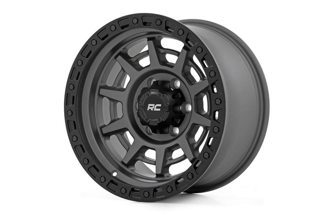 85 Series Wheel Simulated Beadlock Gunmetal Gray/Black 17x9 6x5.5 -12mm Rough Country