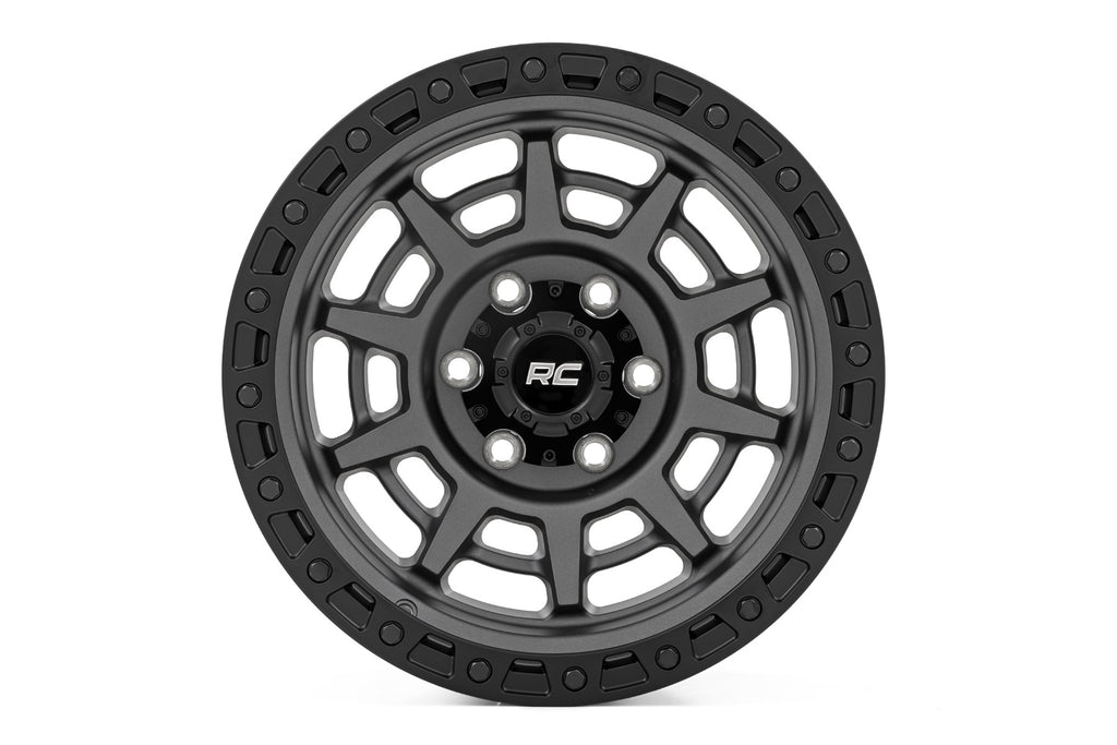 85 Series Wheel Simulated Beadlock Gunmetal Gray/Black 17x9 5x5 -12mm Rough Country