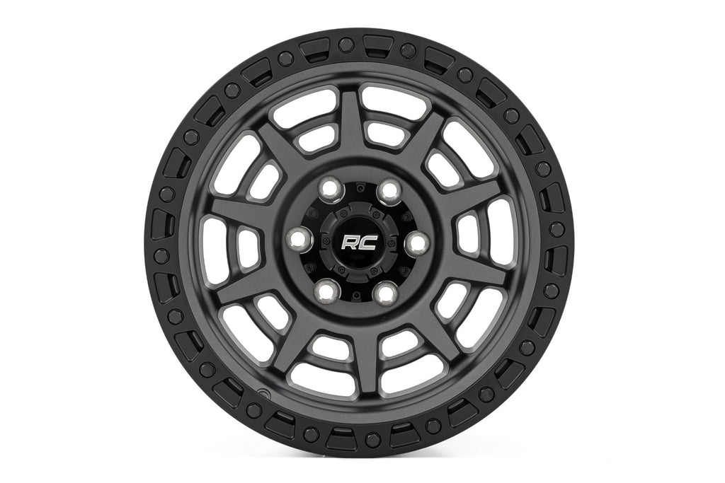 85 Series Wheel Simulated Beadlock Gunmetal Gray/Black 17x9 6x5.5 -18mm Rough Country