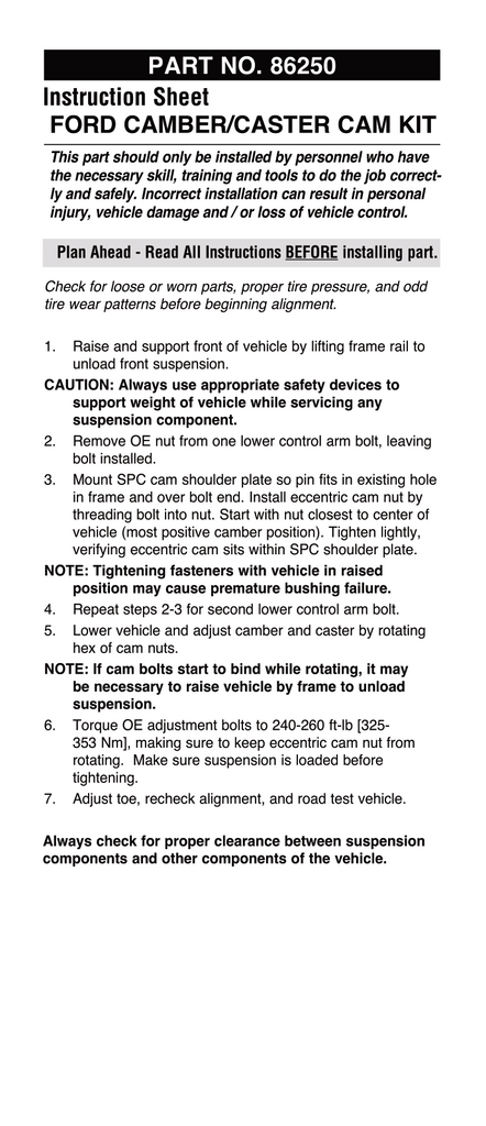 Camber / Caster Alignment Adjustment Kit | K100025 | 86250 | 2004 - 2024 Ford F150 & 2007 - 2024 Ford Expedition