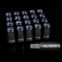 Cargar imagen en el visor de la galería, Wheel Mate Muteki HR50 Open End Lug Nuts - Black w/ Blue Ring 14x1.50