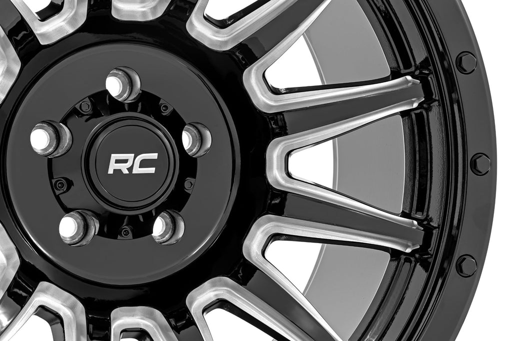 90 Series Wheel One-Piece Gloss Black w/machined spokes 18x9 6x5.5 0mm Rough Country