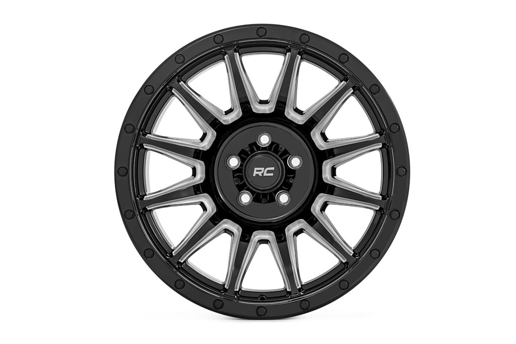 90 Series Wheel One-Piece Gloss Black w/machined spokes 20x9 6x5.5 0mm Rough Country