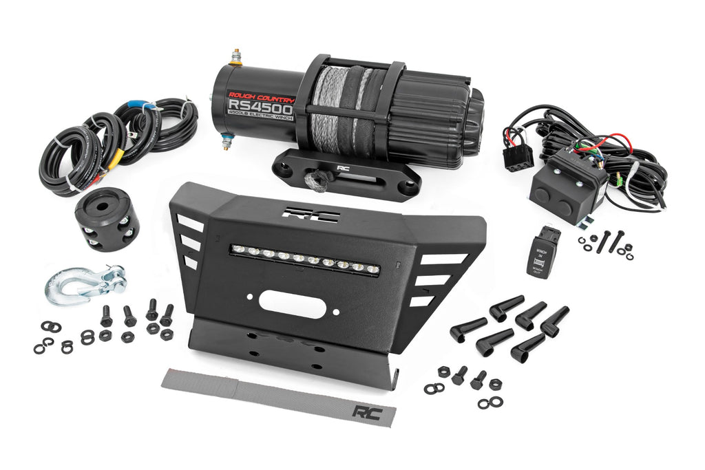 Winch Plate 4500-LB Winch 10 Inch Black Slimline Honda Pioneer 520 Rough Country