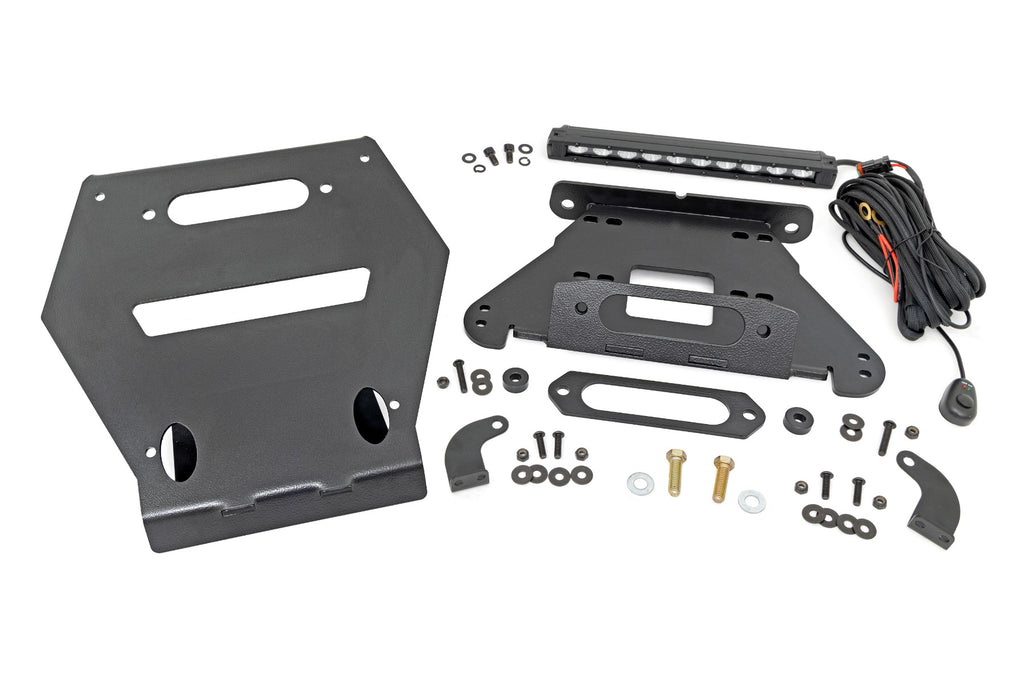 LED Light Winch Mount Front 10 Inch Black Slimline Polaris RZR Pro R Rough Country