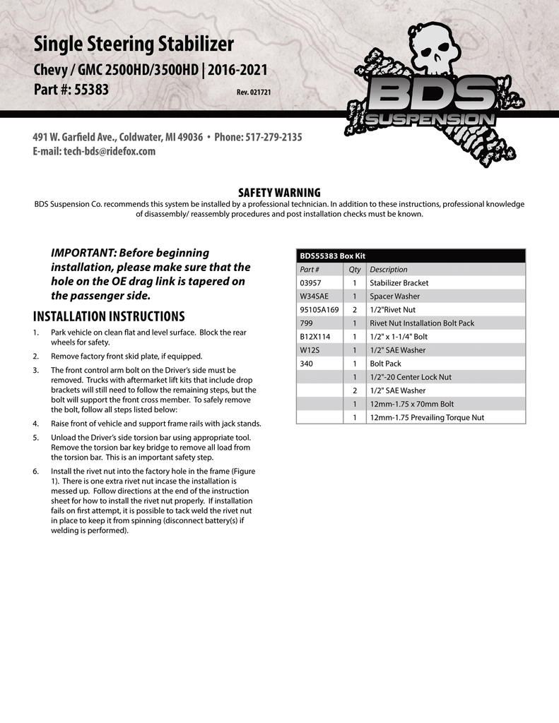 BDS Single Stabilizer & Mounting Kit | BDS2004SH | 2015 - 2024 Chevy / GMC / Silverado / Sierra / 2500HD / 3500HD