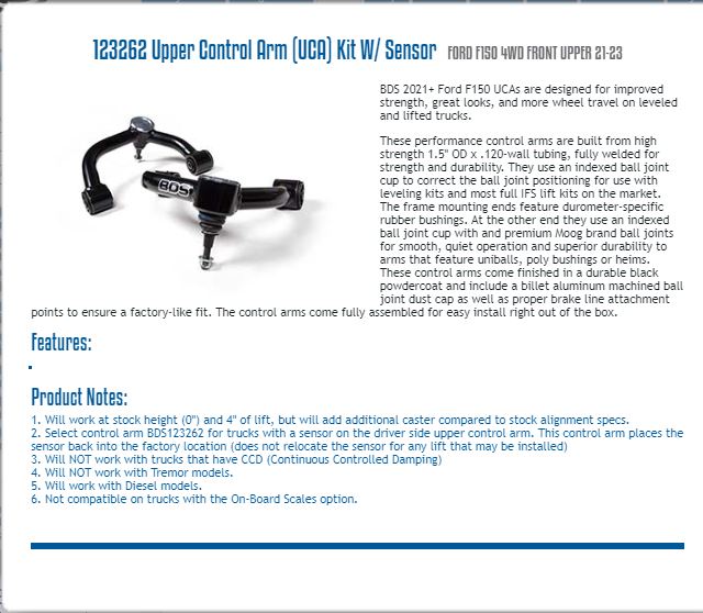 BDS Suspension Upper Control Arms UCA Kit | BDS123262 / 123262 | 2021 - 2024 Ford F150 2wd or 4wd
