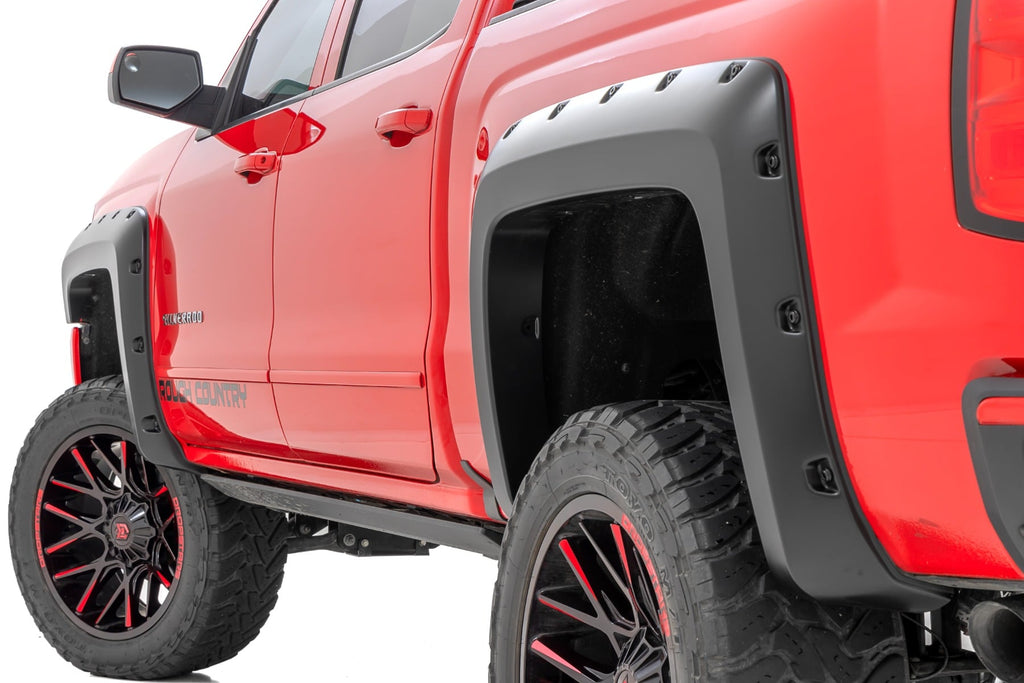 Pocket Fender Flares 6 Foot 7 Inch & 8 Foot Bed GAN Silver Ice Metallic Chevy Silverado 1500 (14-18)/2500HD Rough Country