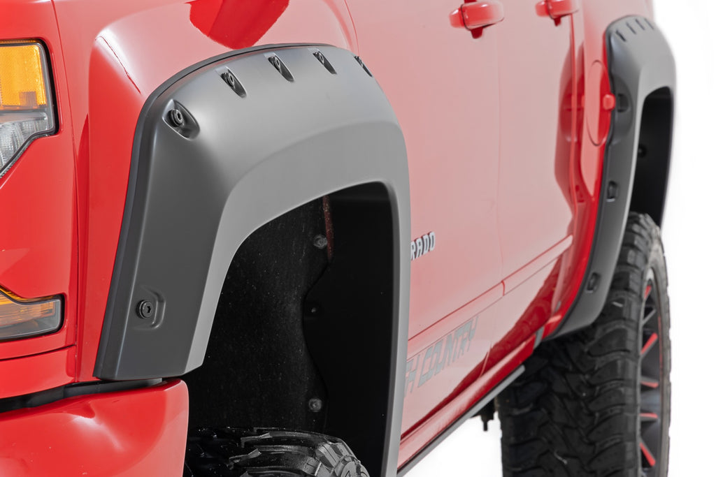 Pocket Fender Flares 5 Foot 9 Inch Bed GAZ Summit White Chevy Silverado 1500 (14-18 & Classic) Rough Country