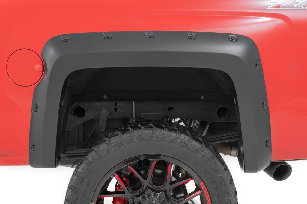 Pocket Fender Flares 5 Foot 9 Inch Bed GAZ Summit White Chevy Silverado 1500 (14-18 & Classic) Rough Country