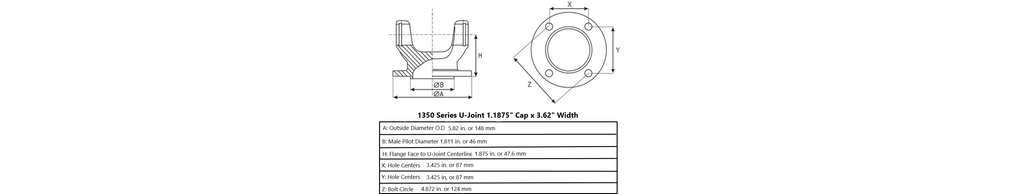 Rear Driveshaft Flange | 1350 Series U-Joint | 87mm x 87mm Bolt Pattern | 2007 - 2021 Toyota Tundra