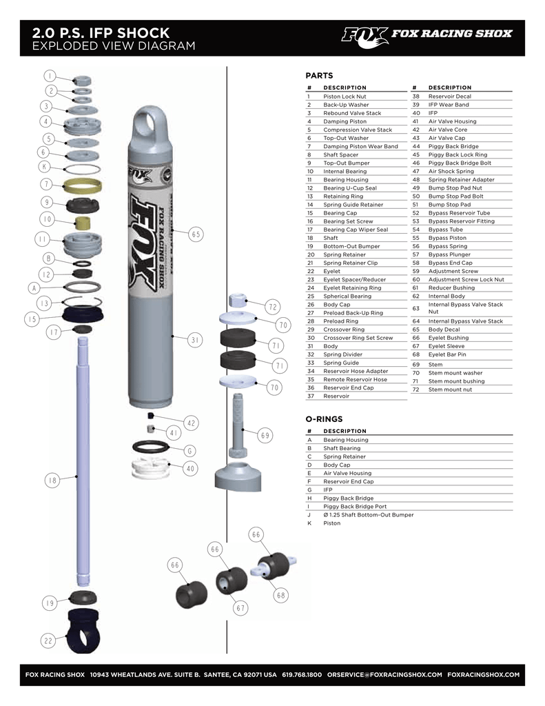 Fox Performance Series 2.0 IFP Front Shock | 985-24-177 | 2018 - 2025 Jeep Wrangler JL & 2020 - 2025 Jeep Gladiator JT