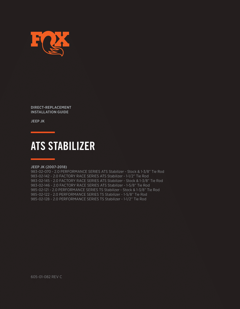 Fox Factory Race Series 2.0 ATS Steering Stabilizer | 983-02-145 | 2007 - 2018 Jeep Wrangler JK JKU | 1-3/8in. Tie Rod Clamp