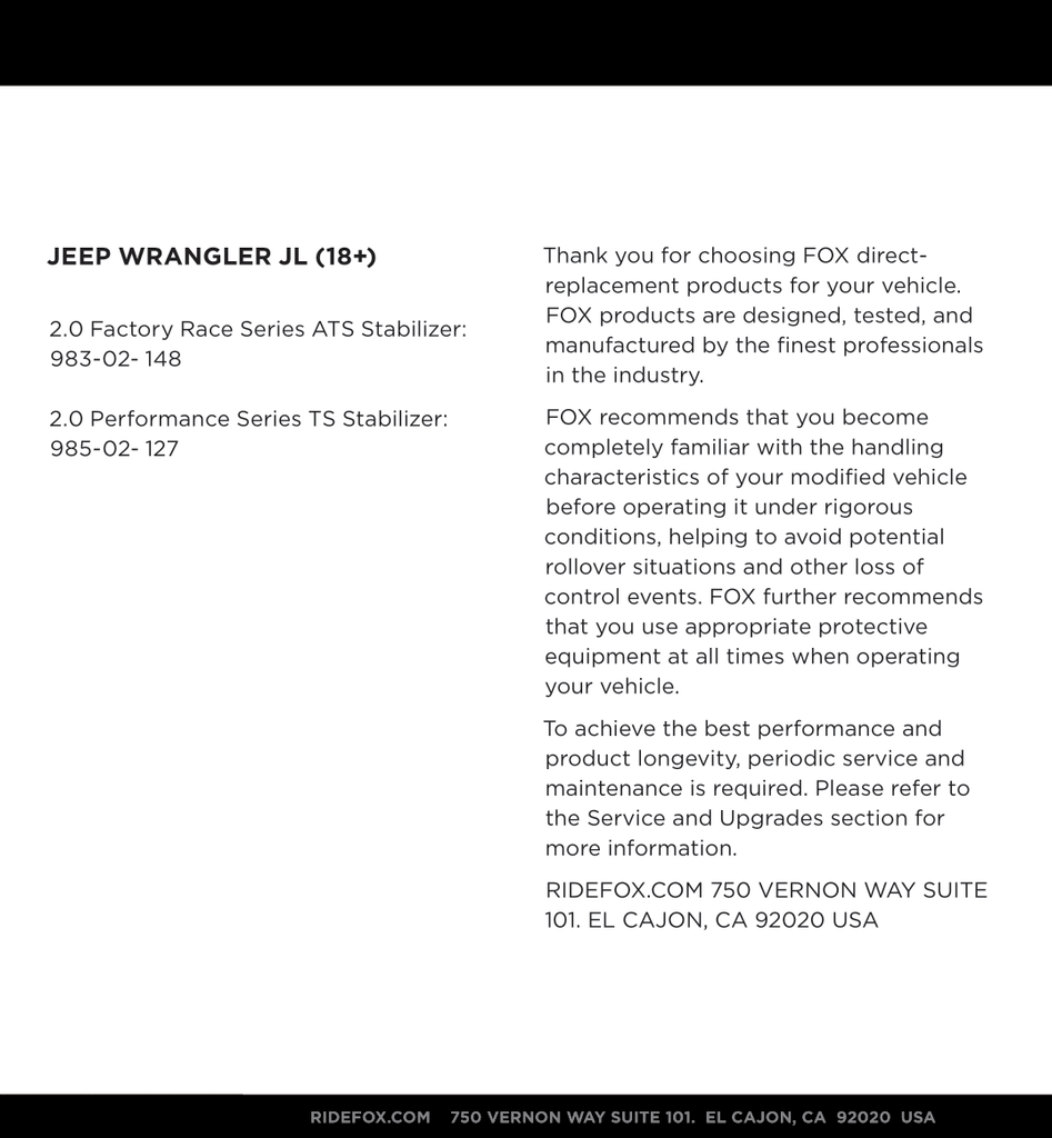 Fox Factory Race Series 2.0 ATS Steering Stabilizer | 983-02-148 | 2018 - 2024 Jeep Wrangler JL & 2020 - 2024 Jeep Gladiator JT