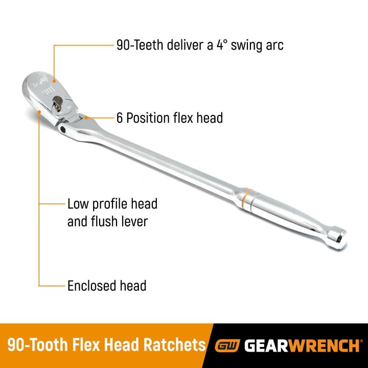 Gearwrench 2 Pce 1/4 & 3/8 Drive 90-Tooth 180° Flex Head Ratchet Set | 81216T