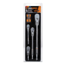 Cargar imagen en el visor de la galería, Gearwrench 4 Piece 1/4", 3/8", &amp; 1/2" Drive 90-Tooth Flex Head Teardrop Ratchet Set | 81230T