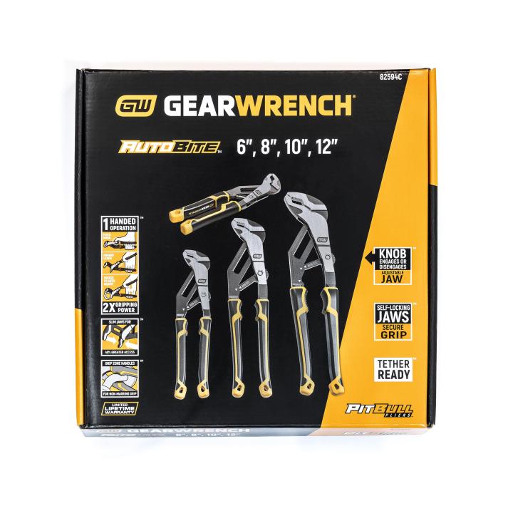 Gearwrench 4 Pce PITBULL Auto-Bite Tongue & Groove Dual Material Pliers | 82594C
