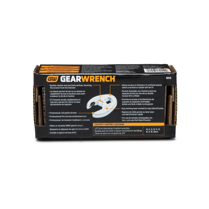 Gearwrench 10 Piece 3/8" Drive Metric Crowfoot Wrench Set | 89119