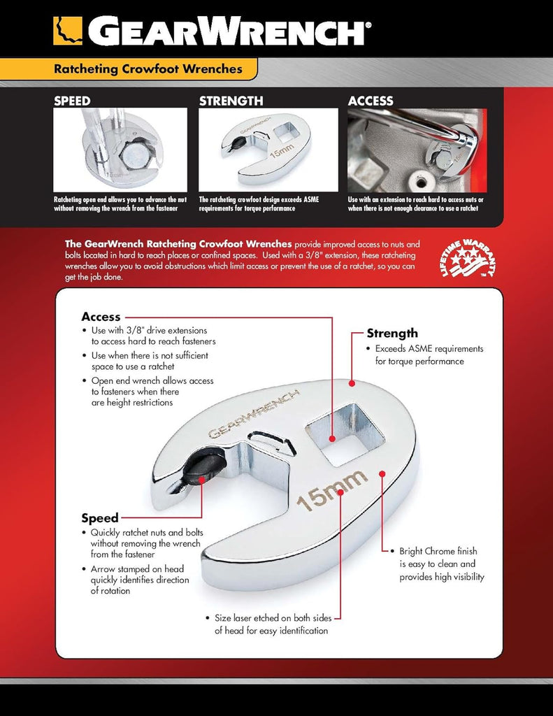 Gearwrench 10 Piece 3/8" Drive Metric Crowfoot Wrench Set | 89119