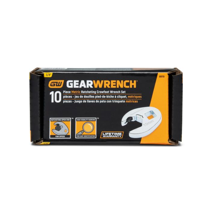 Gearwrench 10 Piece 3/8" Drive Metric Crowfoot Wrench Set | 89119