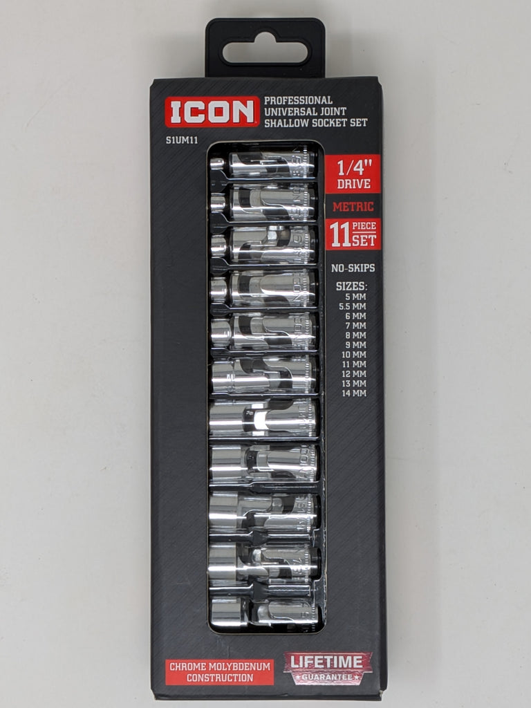 ICON Professional Universal Joint Metric Shallow Socket Set, 11 Piece | S1UM11 | 70298