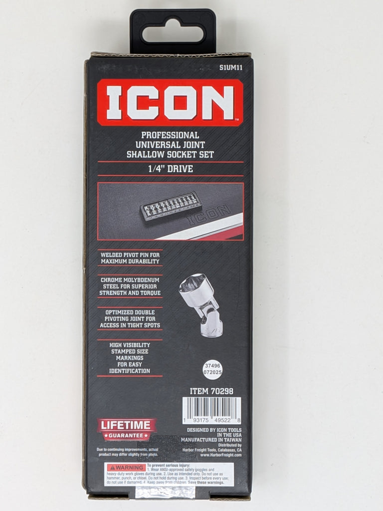ICON Professional Universal Joint Metric Shallow Socket Set, 11 Piece | S1UM11 | 70298