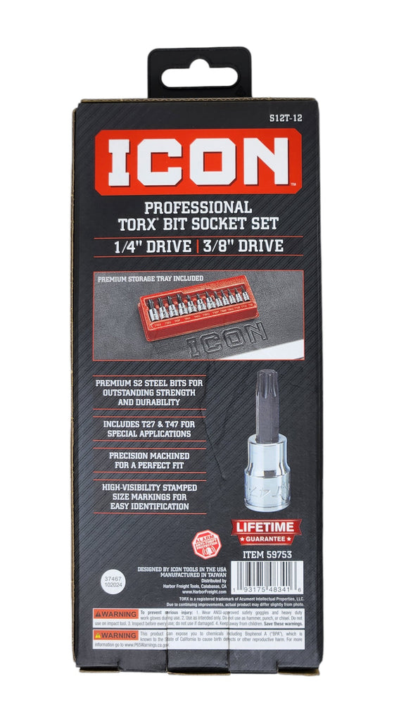 Icon Professional 12 Piece Torx Bit Socket Set T8 - T55 | S12T-12 | 59753