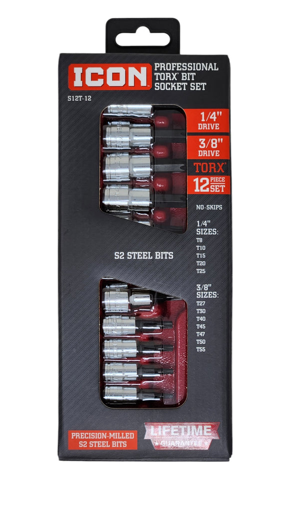 Icon Professional 12 Piece Torx Bit Socket Set T8 - T55 | S12T-12 | 59753