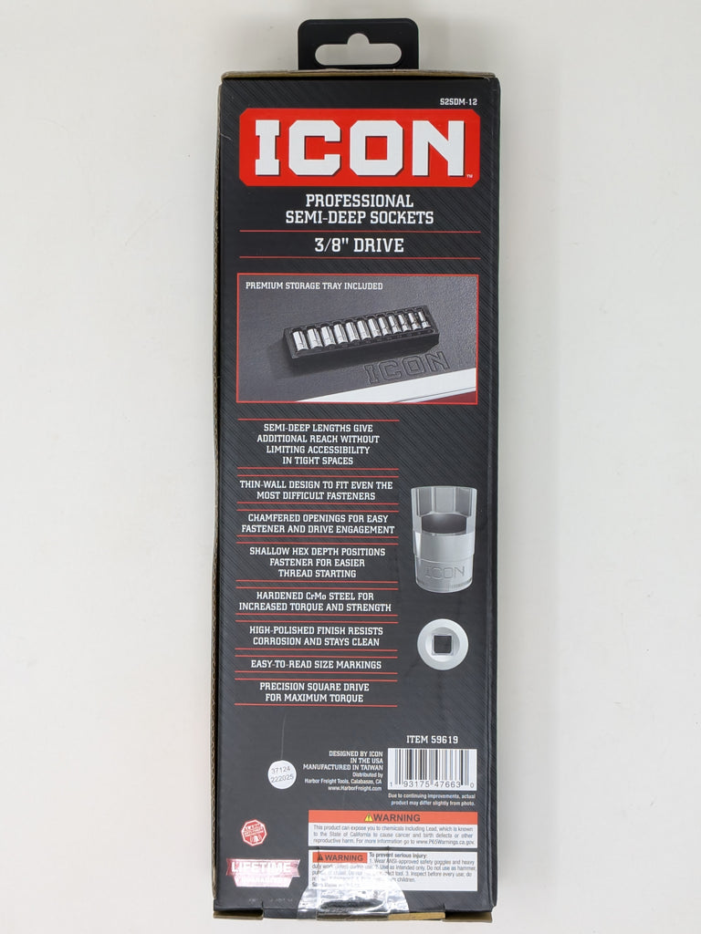 Icon Professional Semi Deep Metric Socket Set 3/8in. Drive | S2SDM-12 | 59619