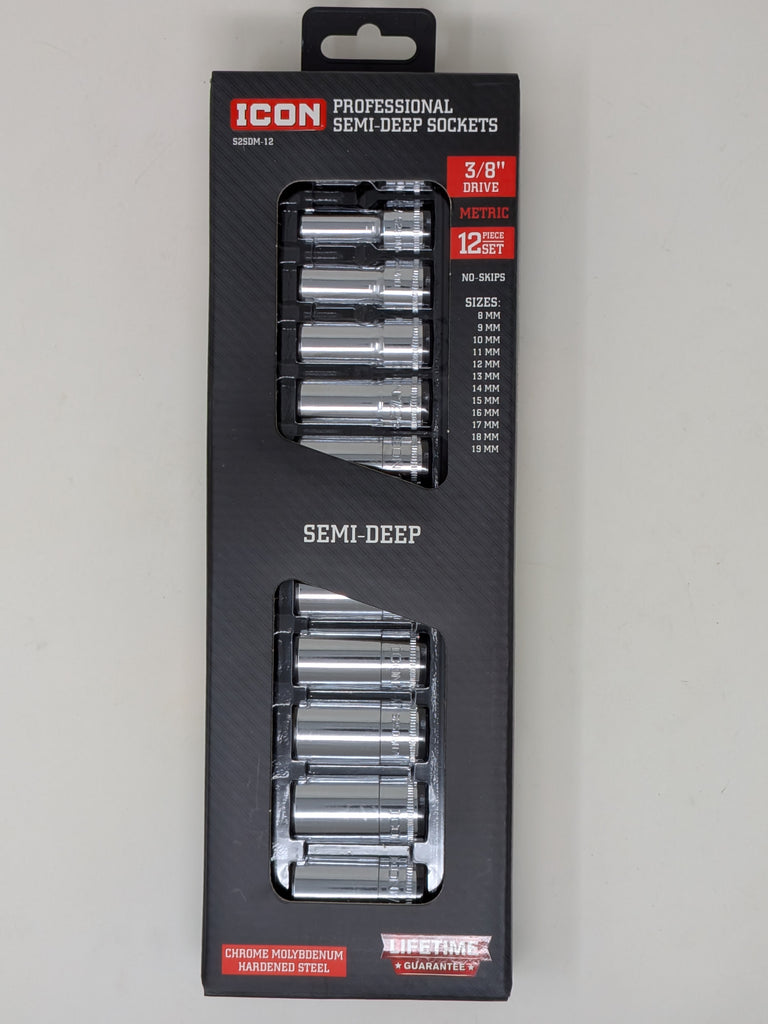 Icon Professional Semi Deep Metric Socket Set 3/8in. Drive | S2SDM-12 | 59619