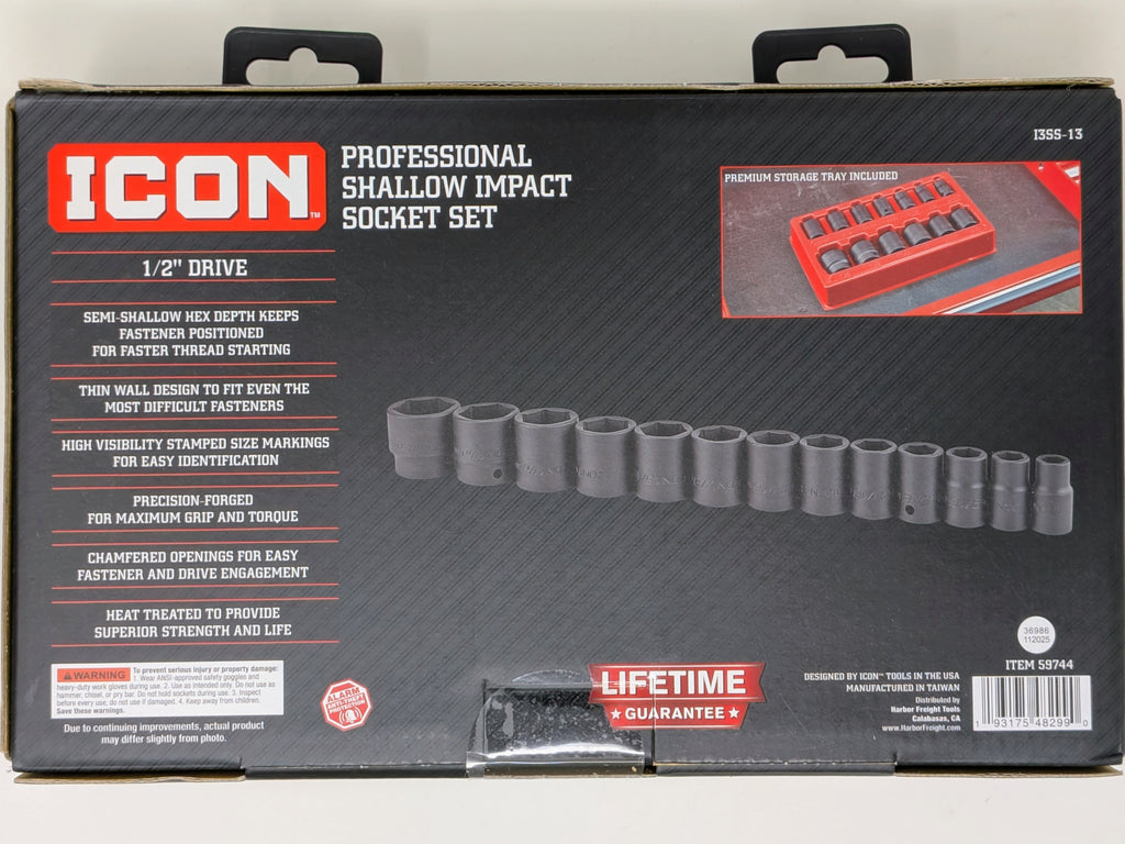 Icon Professional SAE Shallow Impact Socket Set 1/2in. Drive | I3SS-13 | 59744