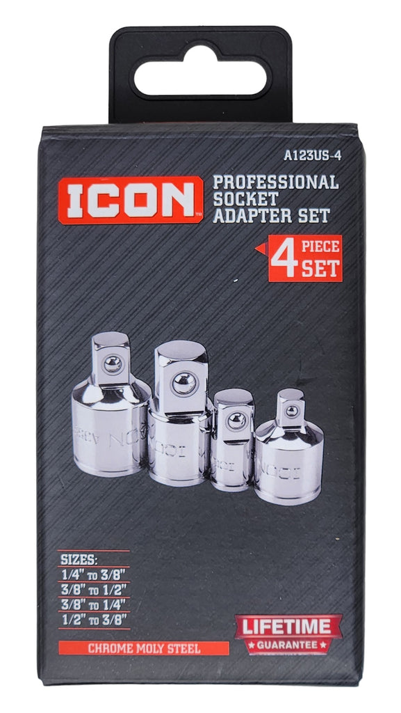 Icon Professional Socket Adapter Set 4 Piece Chrome Moly Steel | A123US-4 | 57324