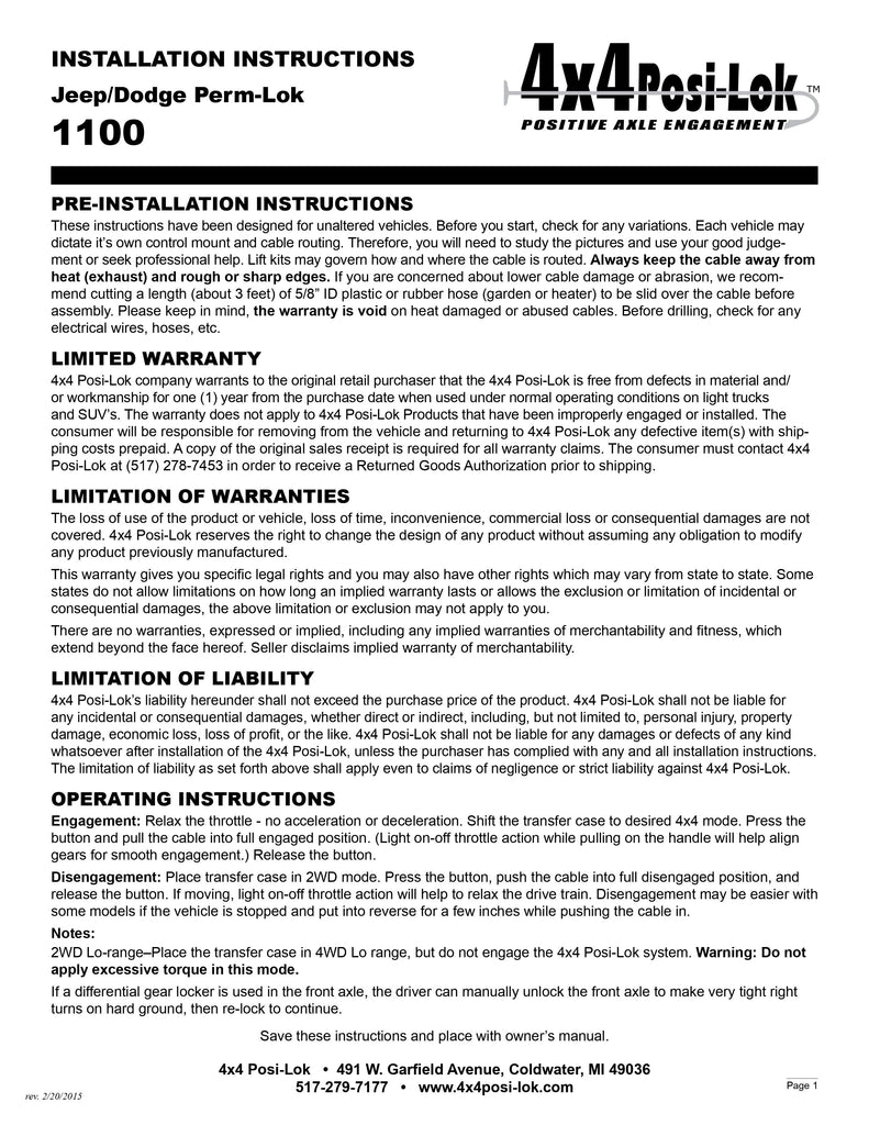 Posi-Lok Permanent Lock Front Axle Disconnect | PSL1100 | Jeep Dana 30 & Dodge Dana 44
