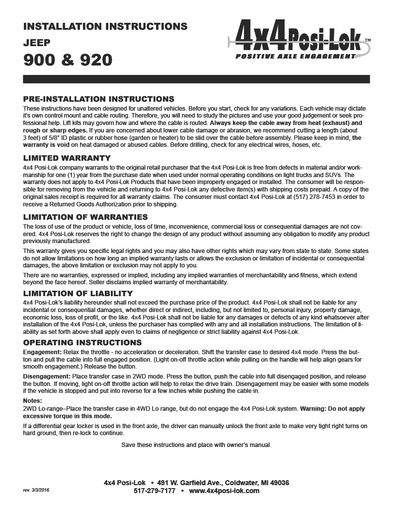 Posi-Lok Cable Actuated Front Axle Disconnect | PSL920 | Dana 30 | Jeep Wrangler YJ / Comanche MJ / Cherokee XJ