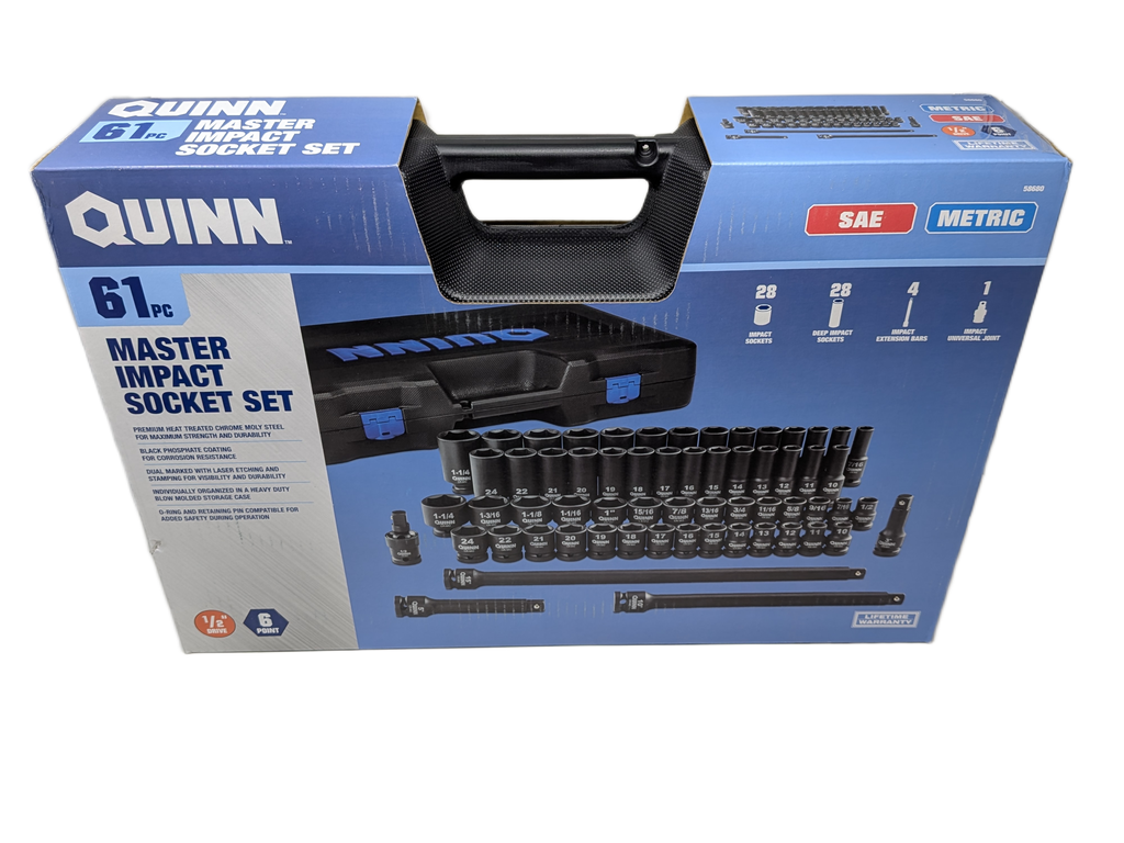 Quinn 61 Piece 1/2" Drive Master Impact Socket Set | 58680 | SAE / Metric