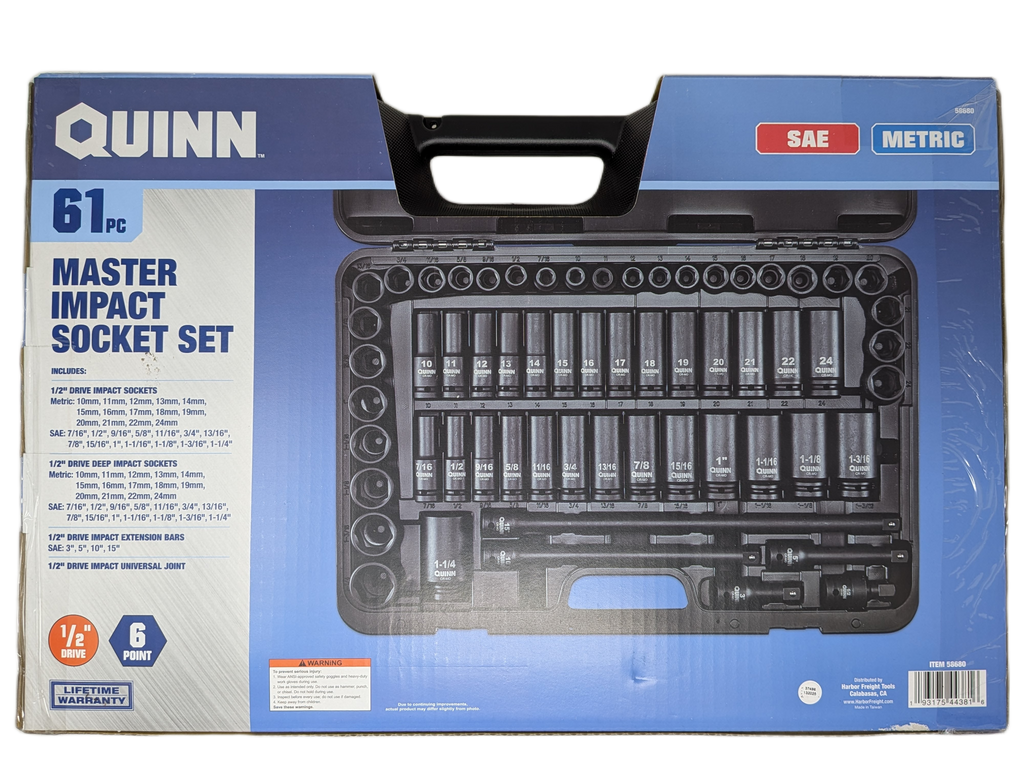 Quinn 61 Piece 1/2" Drive Master Impact Socket Set | 58680 | SAE / Metric