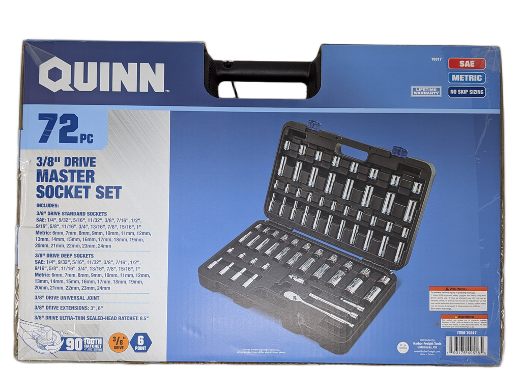 Quinn 72 Piece 3/8" Drive Master Socket / Ratchet Set | 70317 | SAE / Metric)