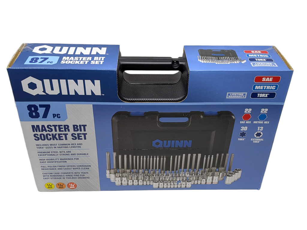 Quinn 87 Piece Master Bit Socket Set | 70347 | SAE Hex, Metric Hex, Torx, E-Torx
