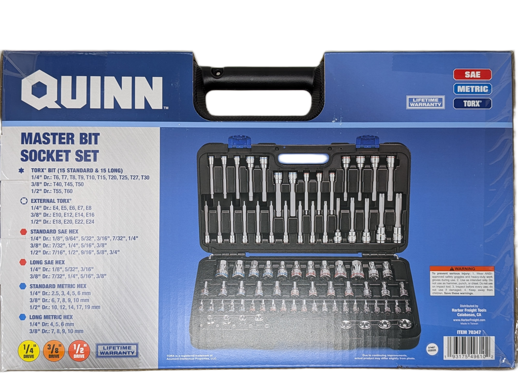 Quinn 87 Piece Master Bit Socket Set | 70347 | SAE Hex, Metric Hex, Torx, E-Torx