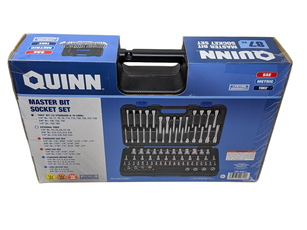 Quinn 87 Piece Master Bit Socket Set | 70347 | SAE Hex, Metric Hex, Torx, E-Torx