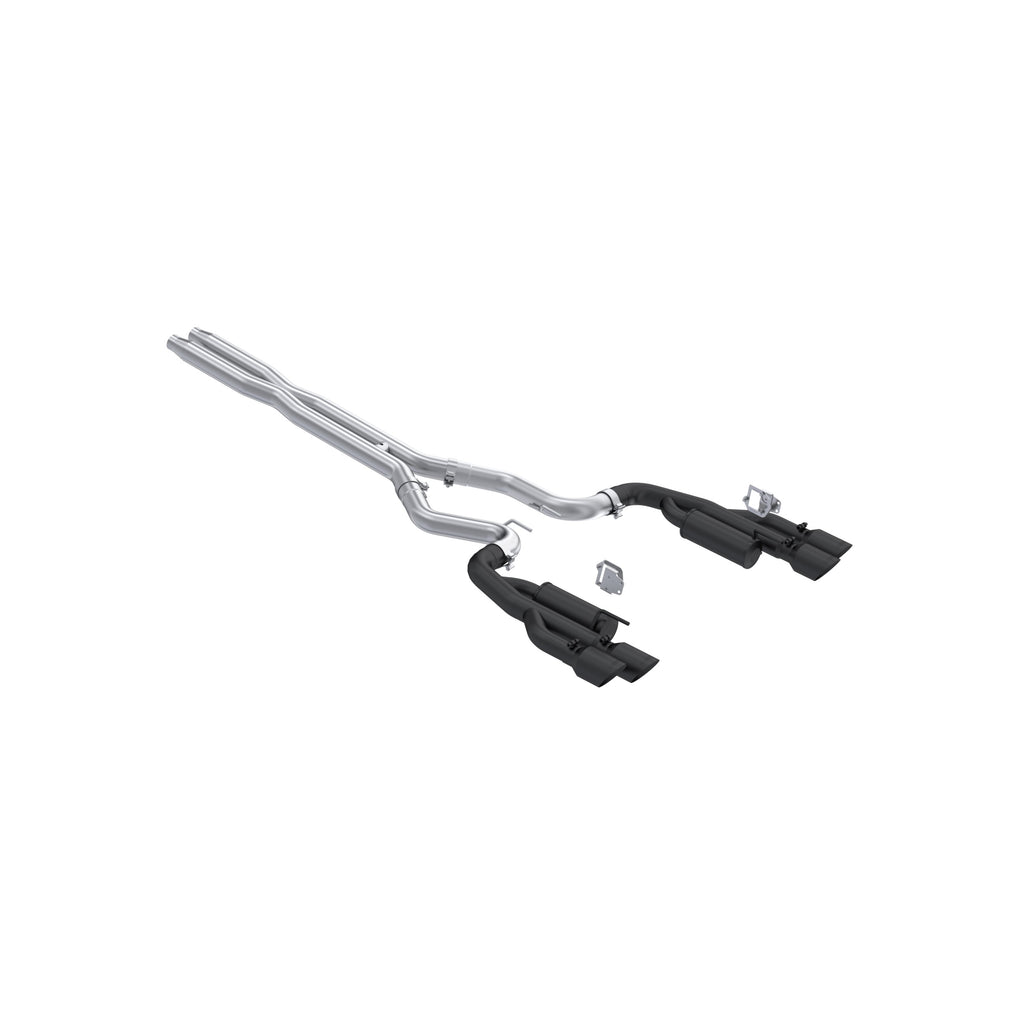 24-Up Ford Mustang GT 5.0L, Armor BLK Black-Coated Aluminized Steel 3 Inch Cat-Back Dual Split Rear with Quad Black Tips, Race Profile MBRP