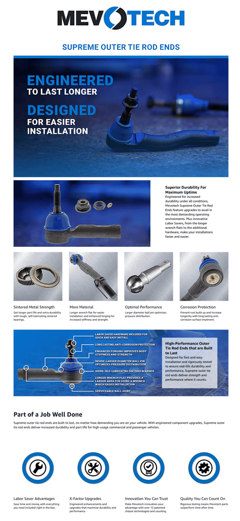 Mevotech Supreme Outer Tie Rod End | MS506157 | 2020 - 2024 Chevrolet / GMC / Silverado / Sierra / 2500HD / 3500HD